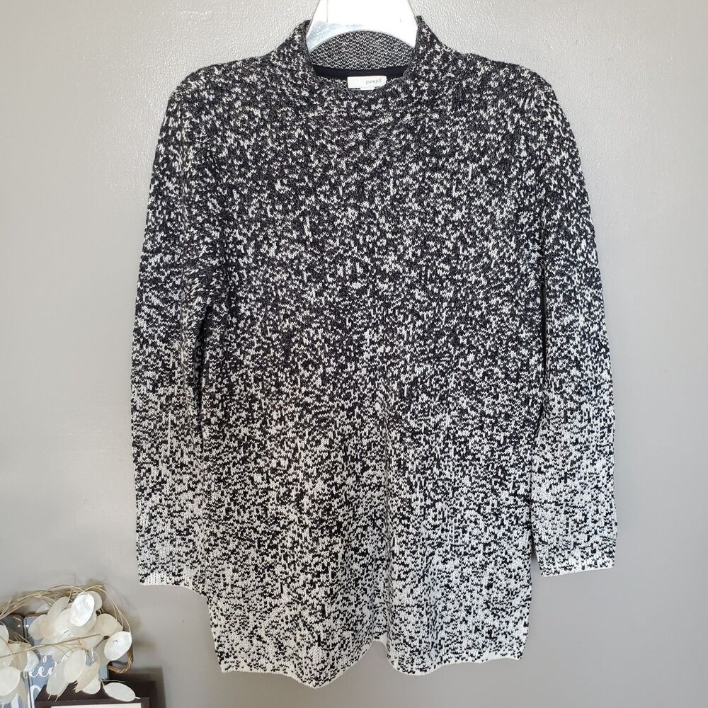 J. Jill Sweater Womens Size XS Black Gray Knit Ombre Speck Mock Neck Pure Jill